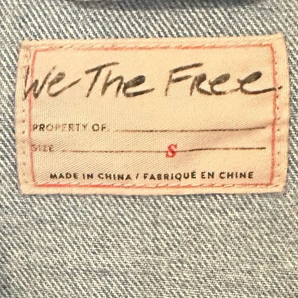 Free People Rhinestone Fringe Light Wash Denim Jean Bomber Jacket Size Small - Picture 13 of 14